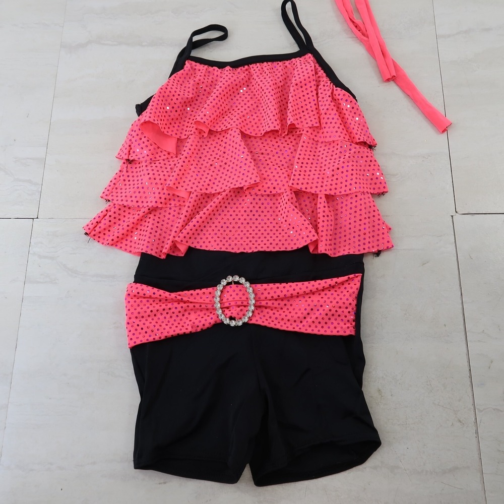 Weissman Dance Costume Girls Size SC Pink Black Sequin